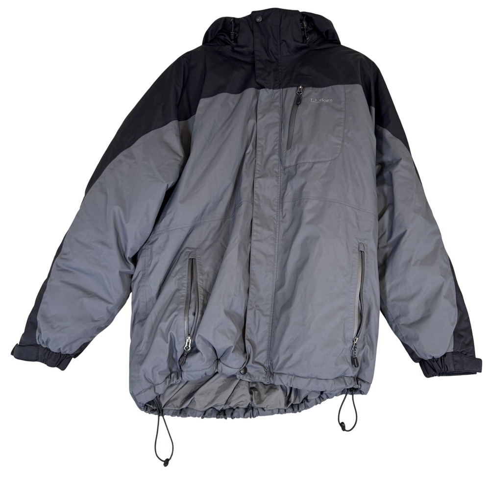 LL Bean Mens Rugged Ridge Parka Gray Black Insulated Hooded Jacket XL 290708